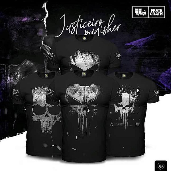 Kit 4 Camisetas Masculinas Militares Pretas Justiceiro Punisher Team Six Brasil