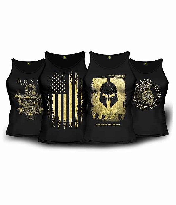Kit 4 Camisetas Regata Pretas Soldiers Of Fortune Masculina Team Six Brasil