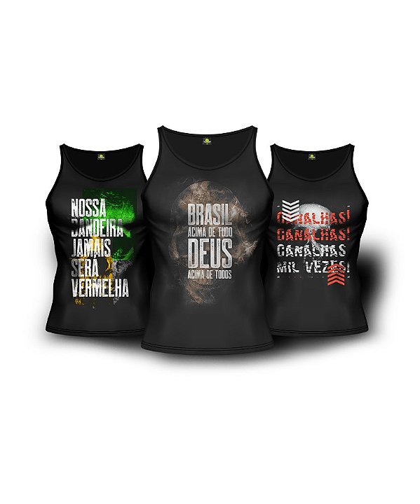 Kit 3 Camisetas Regata Brasil Acima de Tudo Masculina Team Six Brasil
