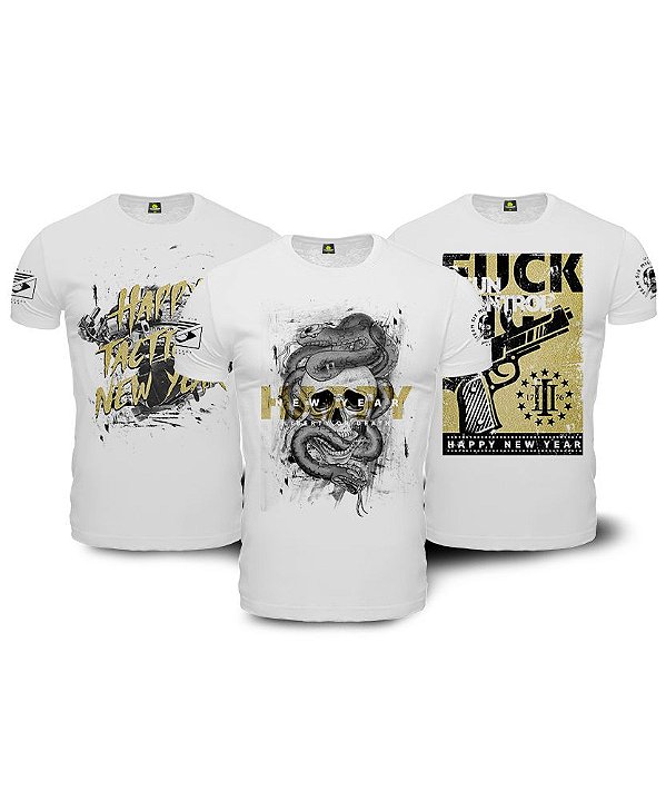 Kit 3 Camisetas Masculinas Happy New Year 3 Camisetas Masculinas Team Six Brasil