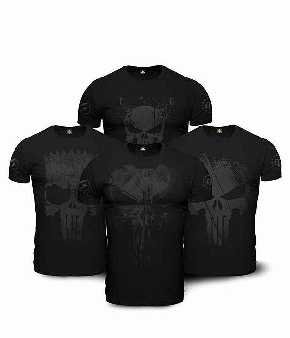 Kit 4 Camisetas Masculinas Militares Dark Line Justiceiro à Paisana Team Six