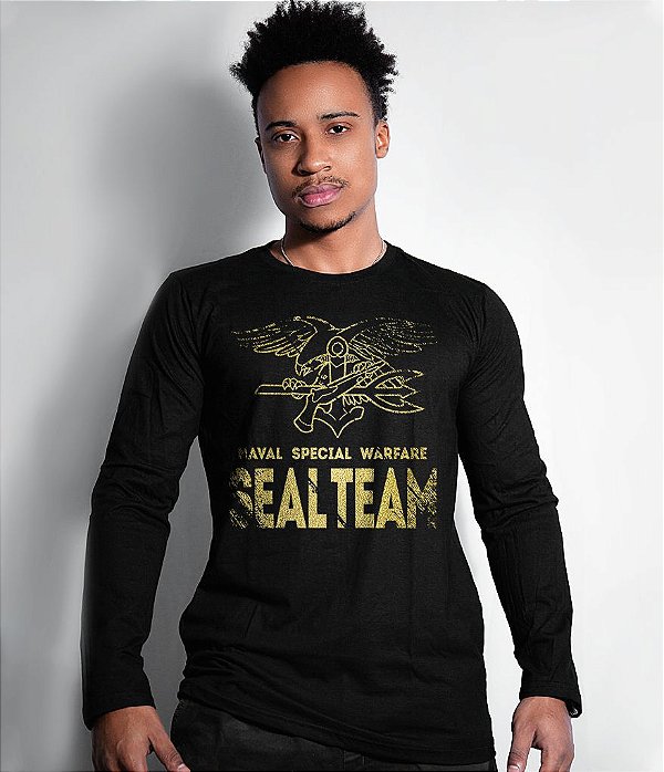 Camiseta Manga Longa Seal Team Navy Seal Gold Line Masculina