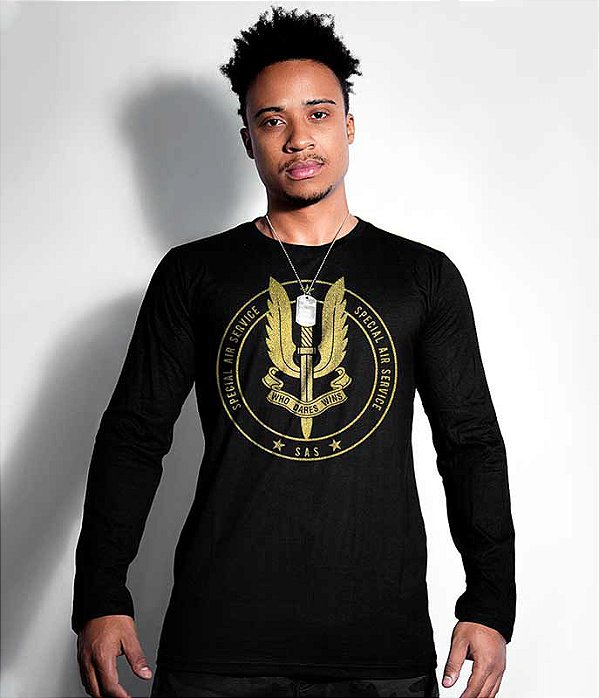 Camiseta Manga Longa Britânica SAS Special Air Service Gold Line Masculina Team Six Brasil