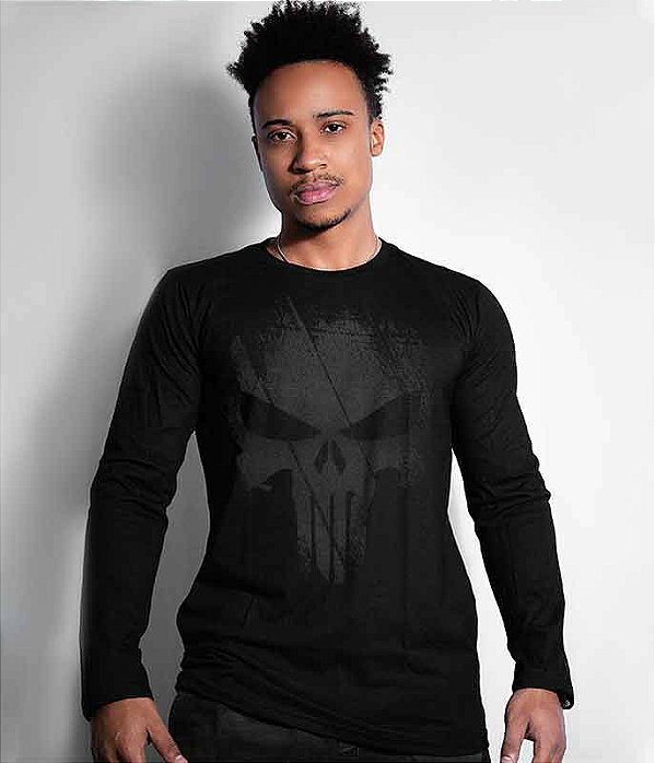Camiseta Manga Longa Masculina Justiceiro Punisher Dark Line Team Six