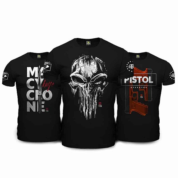 Kit 3 Camisetas Masculinas GUFZ6 Punisher Skull Team Six Brasil