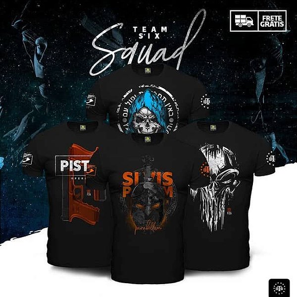 Kit 4 Camisetas Masculinas GUFZ6 Squad Team Six