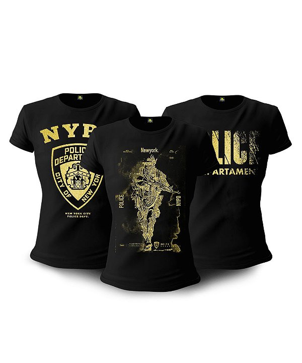 Kit 3 Camisetas Baby Look Feminina NYPD Team Six Brasil