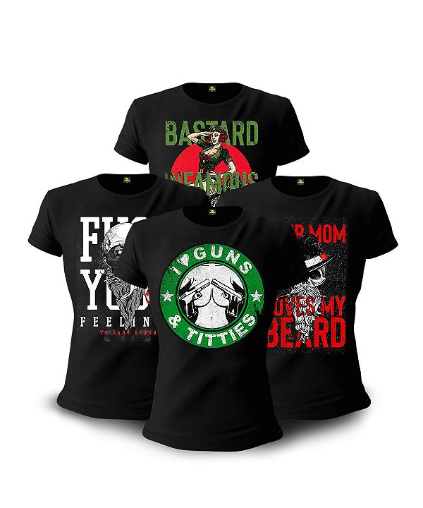 Kit 4 Camisetas Baby Look Feminina Infamous Team Six Brasil