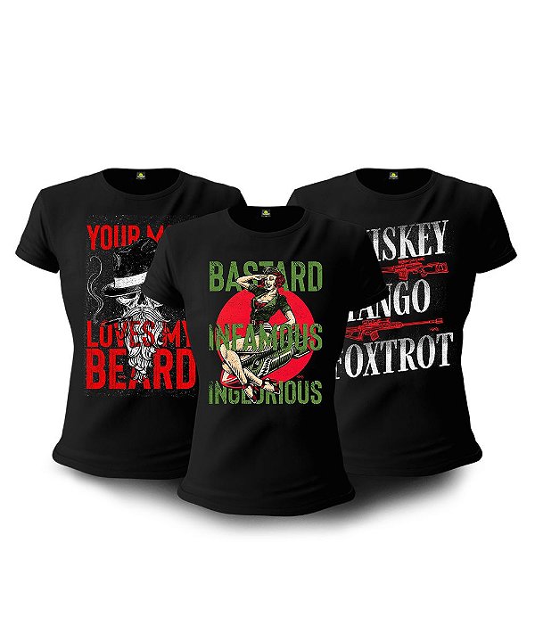 Kit 3 Camisetas Baby Look Feminina IAT Fritz Team Six Brasil