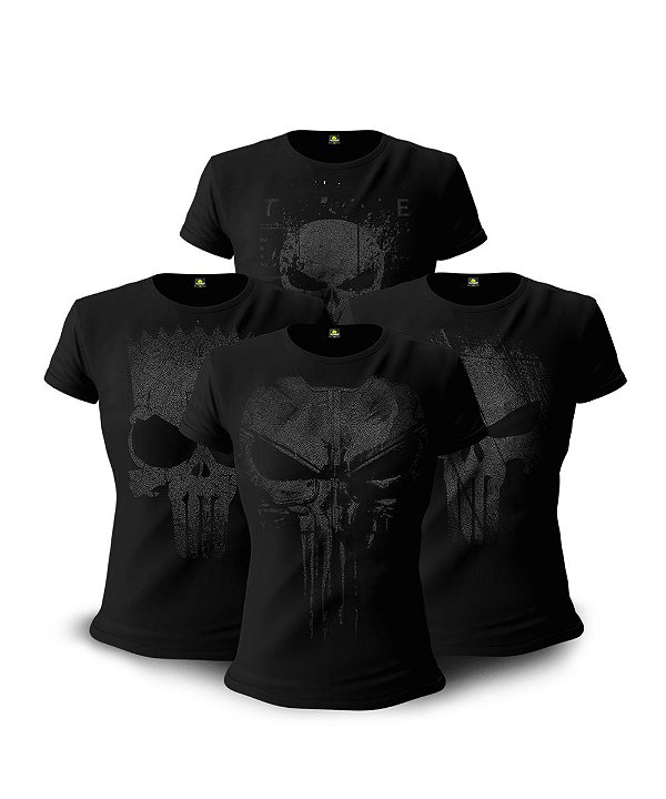 Kit 4 Camisetas Baby Look Feminina Dark Line justiceiro à Paisana Team Six Brasil