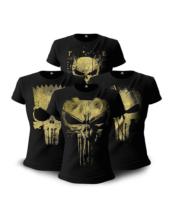 Kit 4 Camisetas Baby Look Feminina Gold line justiceiro Team Six Brasil