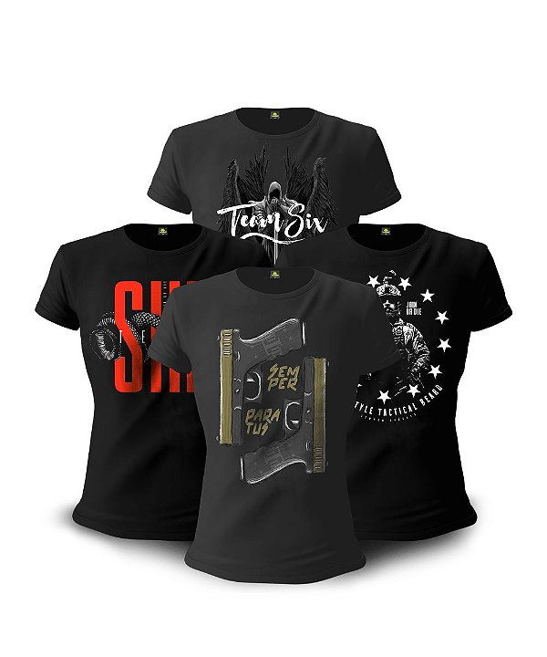 Kit 4 Camisetas Baby Look Feminina Concept Line Semper Paratus Team Six Brasil