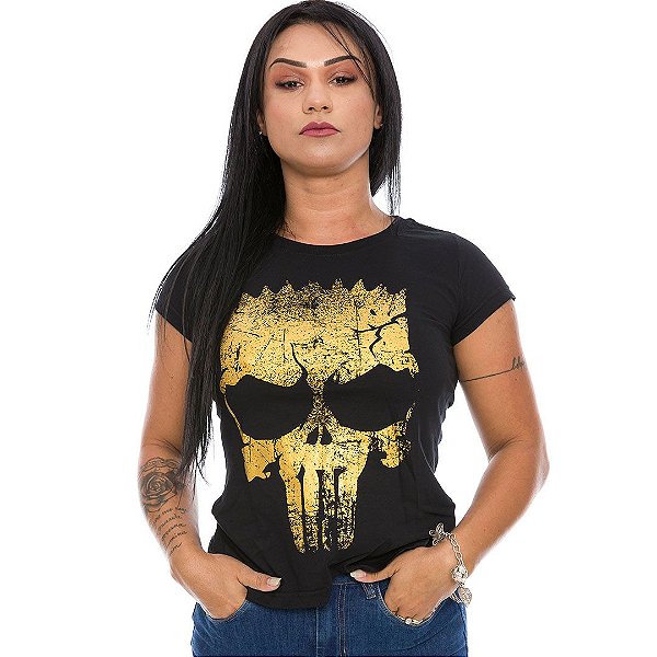 Camiseta Baby Look Feminina Punisher Bart Gold Line Team Six Brasil