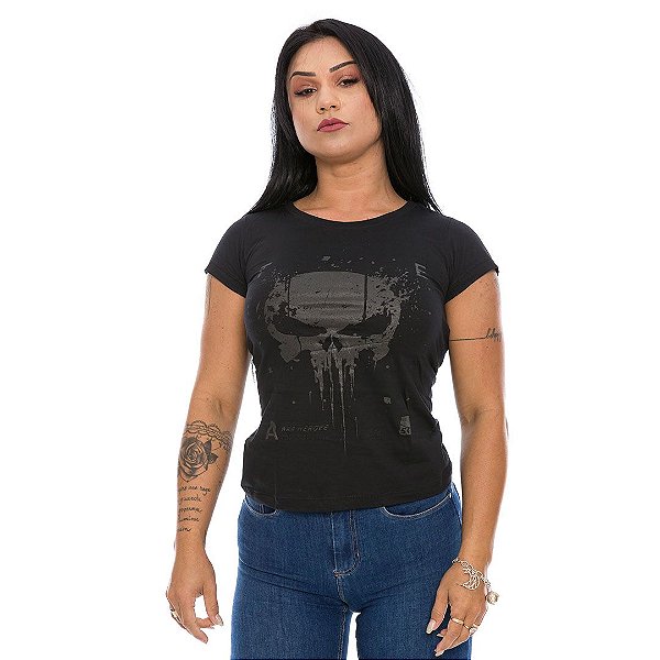 Camiseta Baby Look Feminina New Punisher Dark Line Team Six Brasil