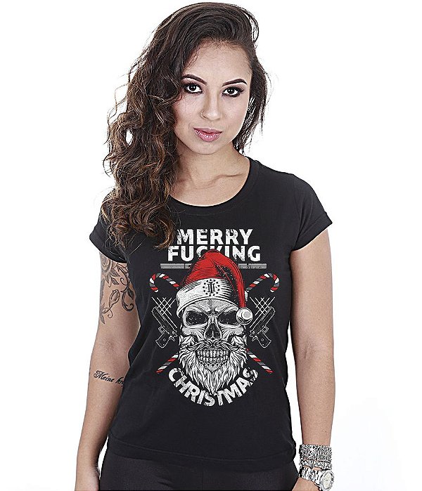 Camiseta Baby Look Feminina Merry F*****g Christmas Team Six Brasil