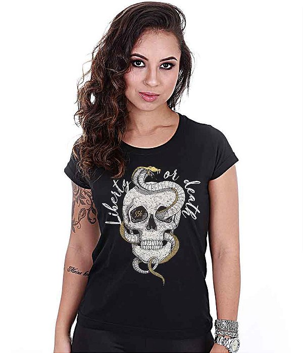 Camiseta Baby Look Feminina Squad T6 Magnata Liberty Or Death Team Six Brasil