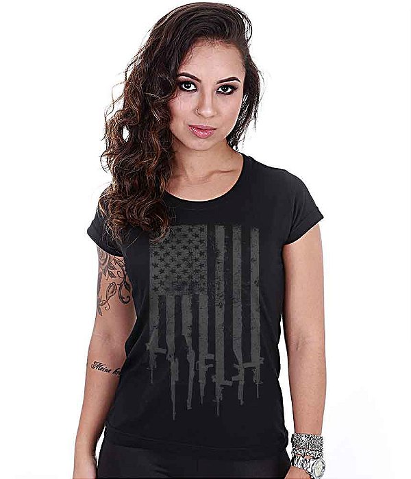 Camiseta Baby Look Feminina Squad T6 Magnata EUA Flag Arms Team Six Brasil