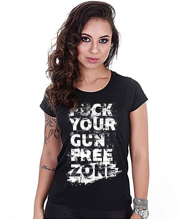 Camiseta Baby Look Feminina Squad T6 Magnata Fuck Your Gun Free Zone Team Six Brasil