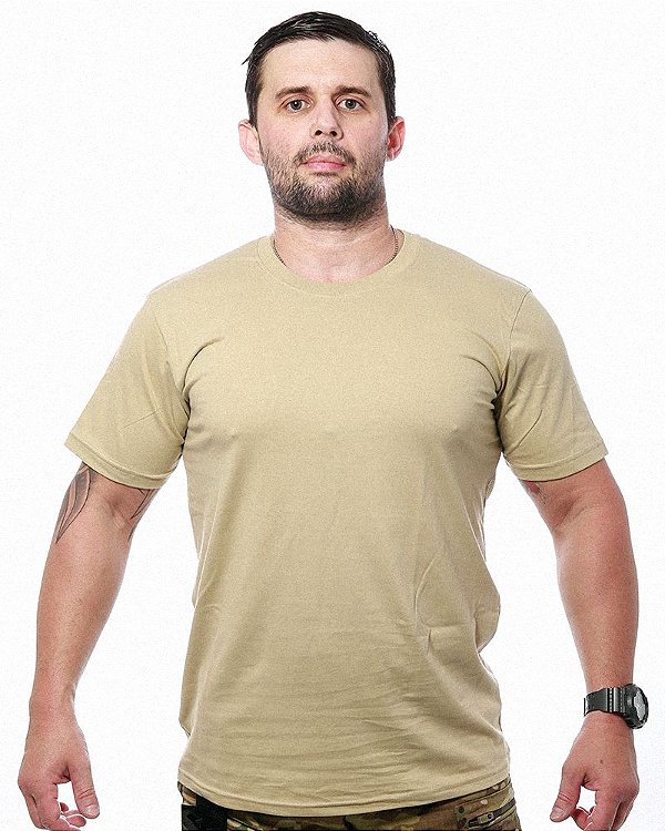 Camiseta Masculina Básica Lisa Bege 100% Algodão Team Six Brasil