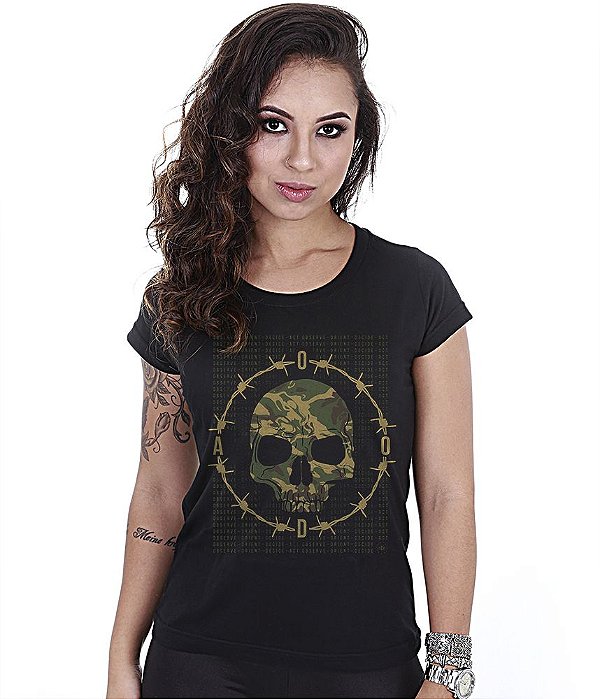 Camiseta Militar Baby Look Feminina Ciclo Ooda Multicam Team Six
