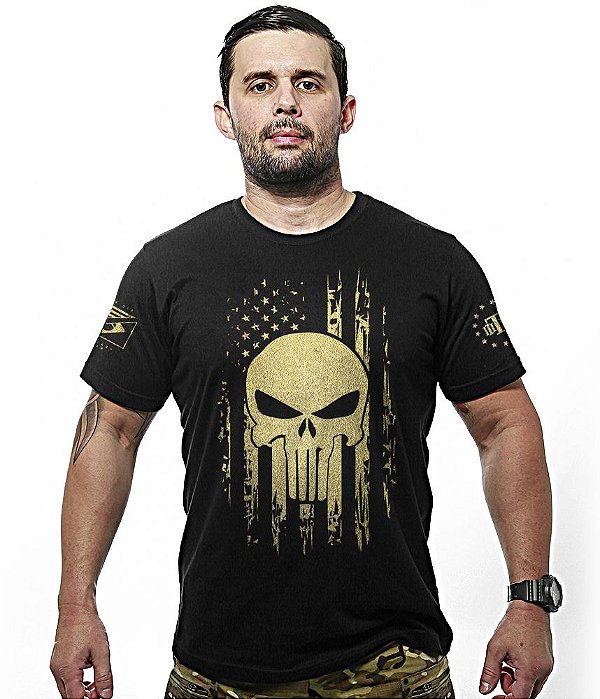 Camiseta Masculina EUA Punisher Gold Line Team Six Brasil