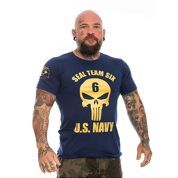 Camiseta Masculina Punisher Seal US Navy Gold Line Team Six