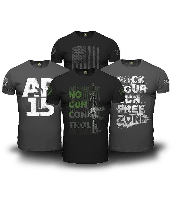 Kit 4 Camisetas Masculinas No Gun Control Magnata 556 Team Six