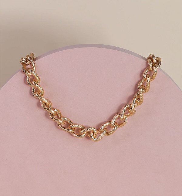 Choker ANE elo grumet escovado folheada a ouro