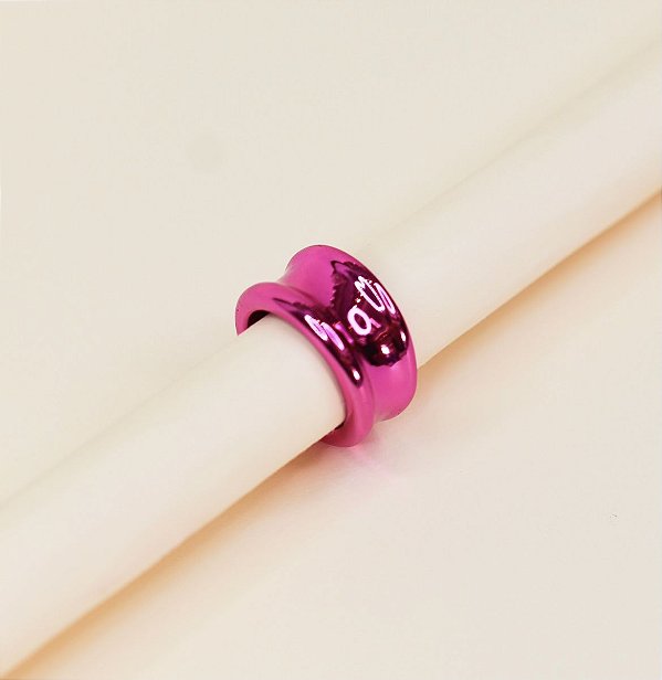 Anel LAILA chunky de acetato boleado  rosa cromado