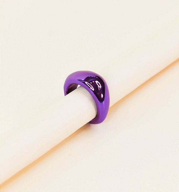 Anel MARIA chunky de acetato meia lua roxo cromado