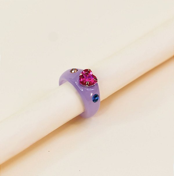 Anel LUIZA chunky de acetato roxo solitario irregular pedra pink