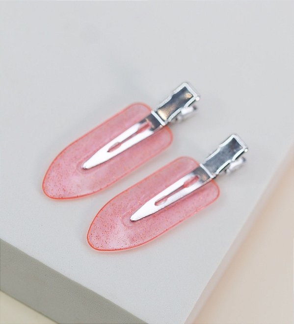 Hair clip LORENA coral transparente com glitter  (par)