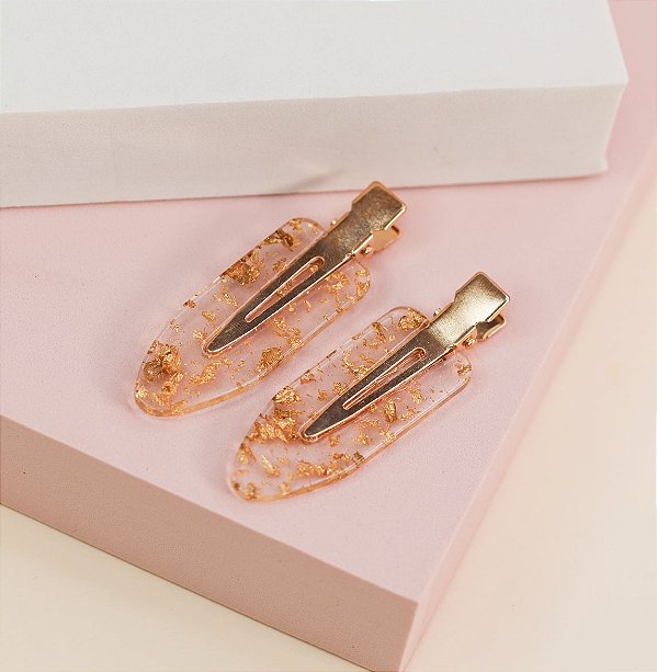hair clip MILENA cristal com textura gold (par)