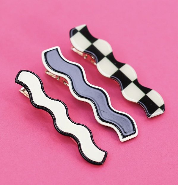 Hair clip LAIS black white waves (trio)