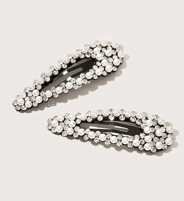 Hair clip VANILA max clip pérola + strass (par)