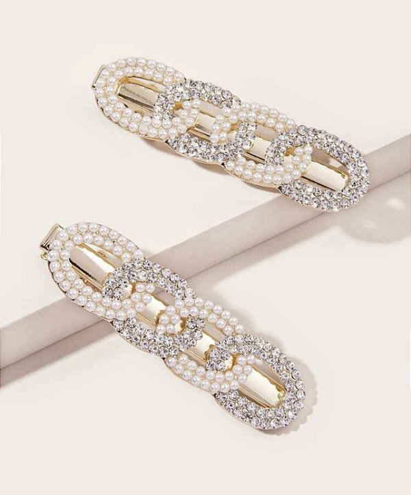 Hair clip MARILIA luxo elos perola + strass (par)