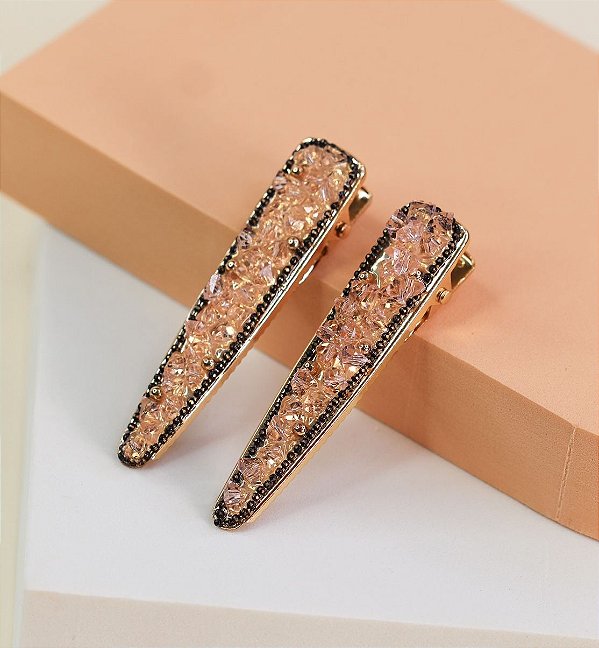 Hair clip CIBELE luxo pedraria premium coral (par)