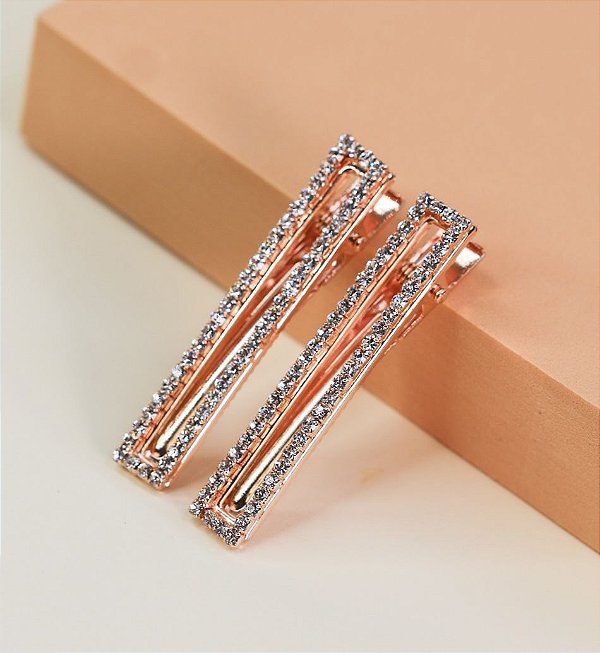 Hair clip MICHELE slim vazado strass cristal  (par)