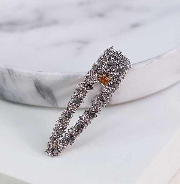 Hair clip LILI luxo pedraria premium silver vazado