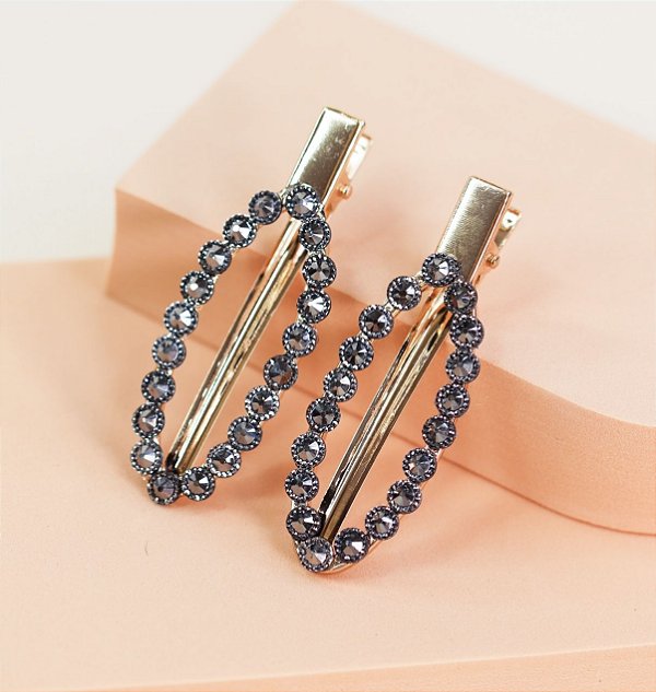 Hair clip FLAVIA oval vazado prata (par)