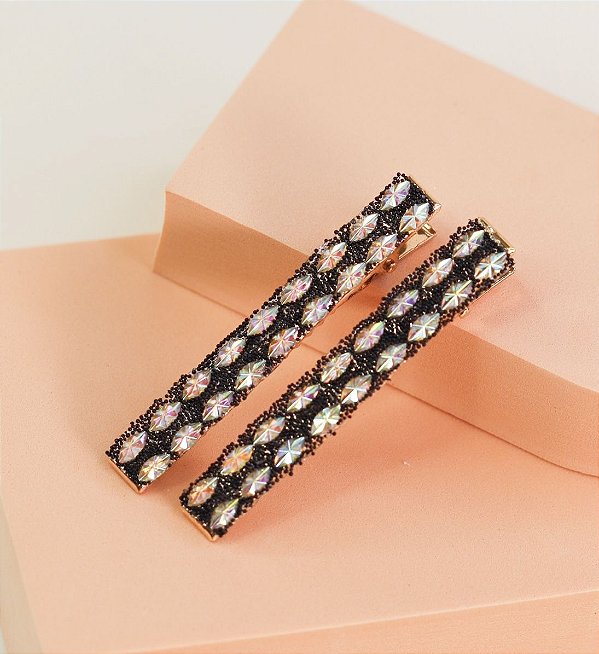Hair clip DARA slim pedraria holográfica premium