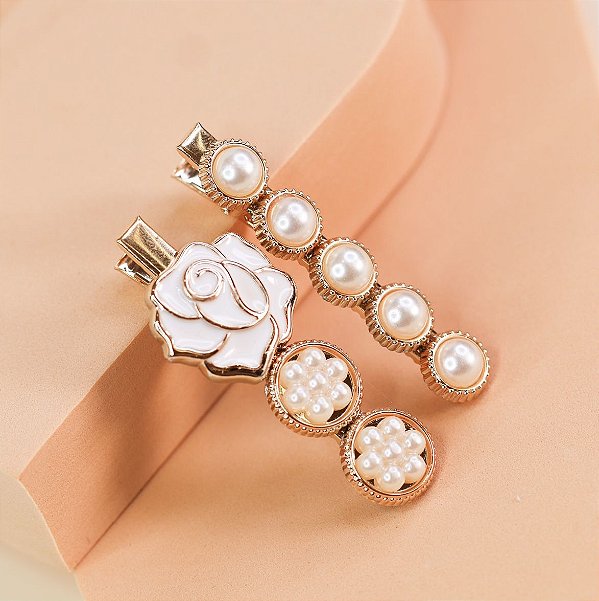 Hair clip JADE luxo rosa + pérolas