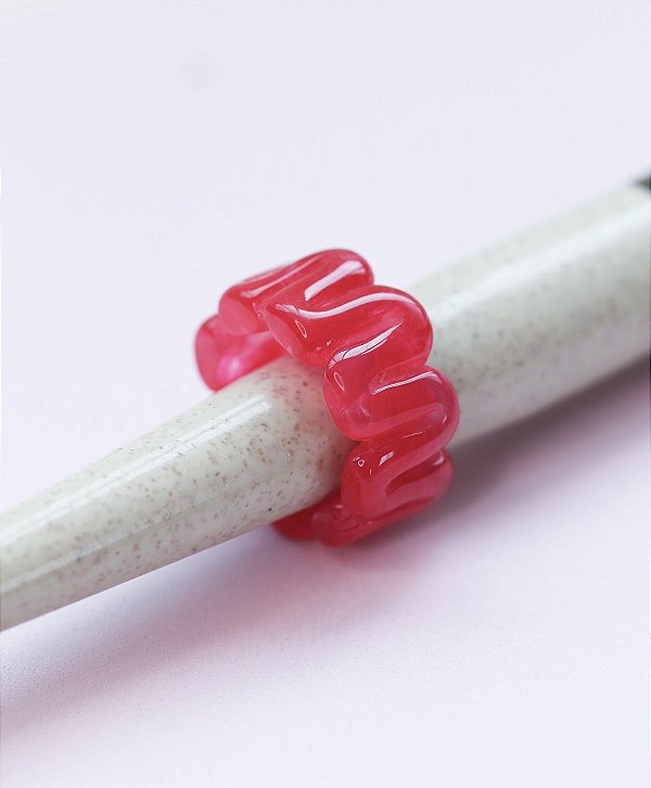 Anel JULIA chunky de acetato pink com waves