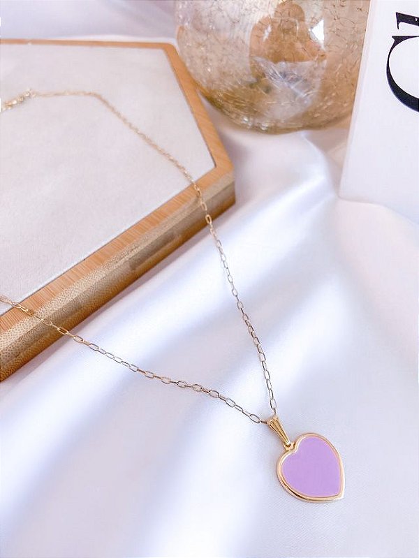 Colar HELENA folheado coração color candy lilas
