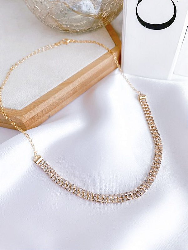 Choker ESTER fita zirconia dupla folheada a ouro