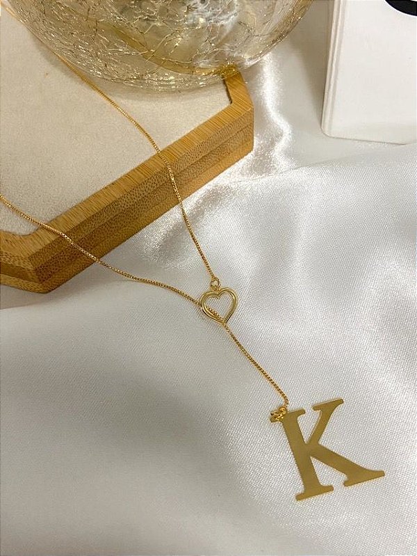Lariat LETRA K folheada a ouro