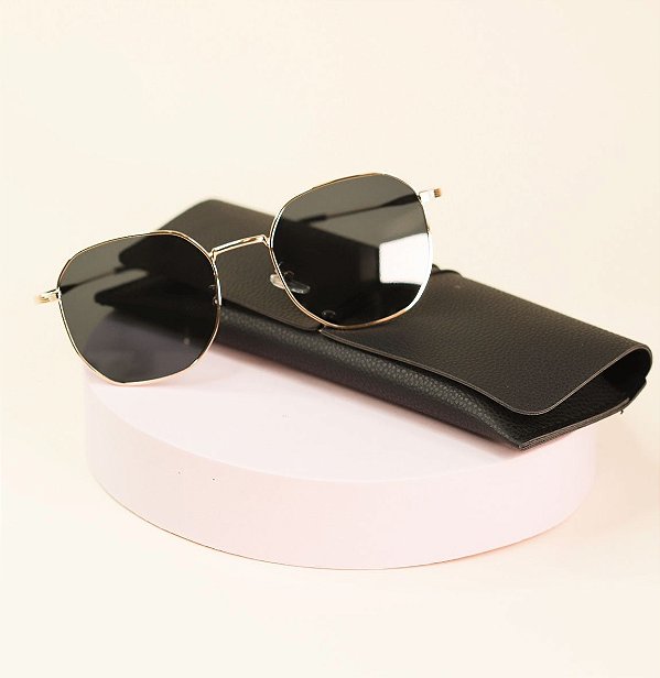 Oculos DEBORA hexagonal armação dourada