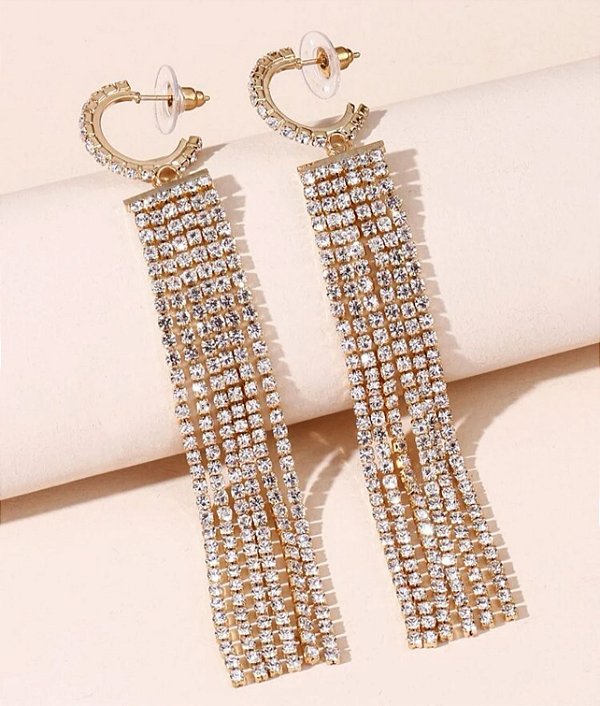 Brinco ATENA argola com franja de strass