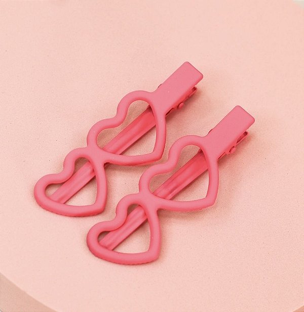 Hair clip LUCIANA metal duo coração pink neon (par)