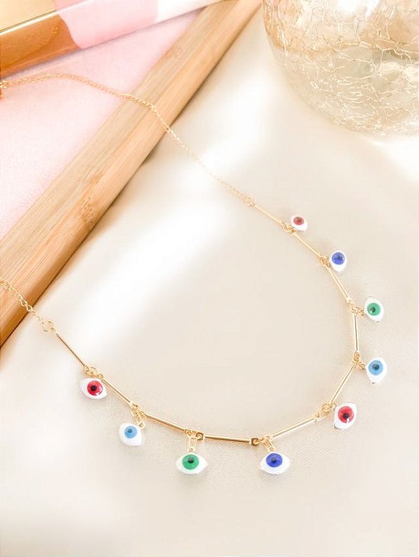 Choker DANI Folheada A Ouro Com Olho Grego Colorido